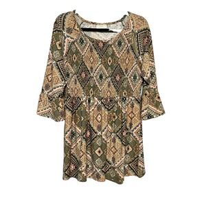 Southwestern Boho 70s Revival Tunic Top Womens Size‎ Large Hippie Rustic Chic